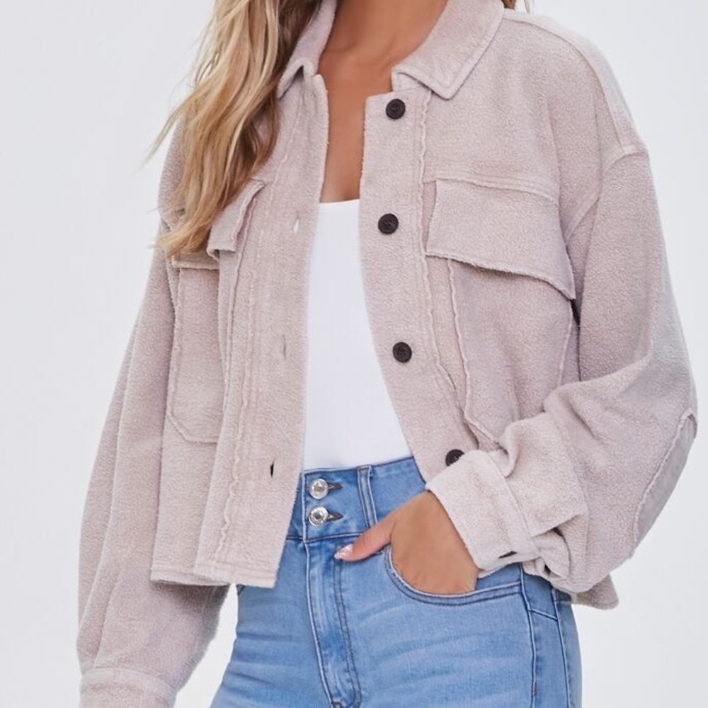 Reverse Fleece Drop-Sleeve Jacket in Taupe